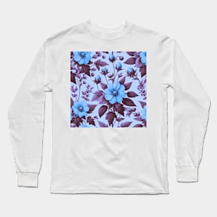 Blue Floral Pattern Long Sleeve T-Shirt